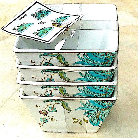 222 FIFTH ELIZA-SPRING TURQUOISE APPETIZER BOWL PORCELAIN SET OF 4 GOLD RIM NEW - Picture 10 of 12